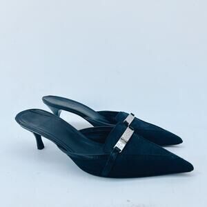 Vintage Gucci GG Supreme Canvas Pointed Toe Mule Kitten Heels Logo Black 6.5